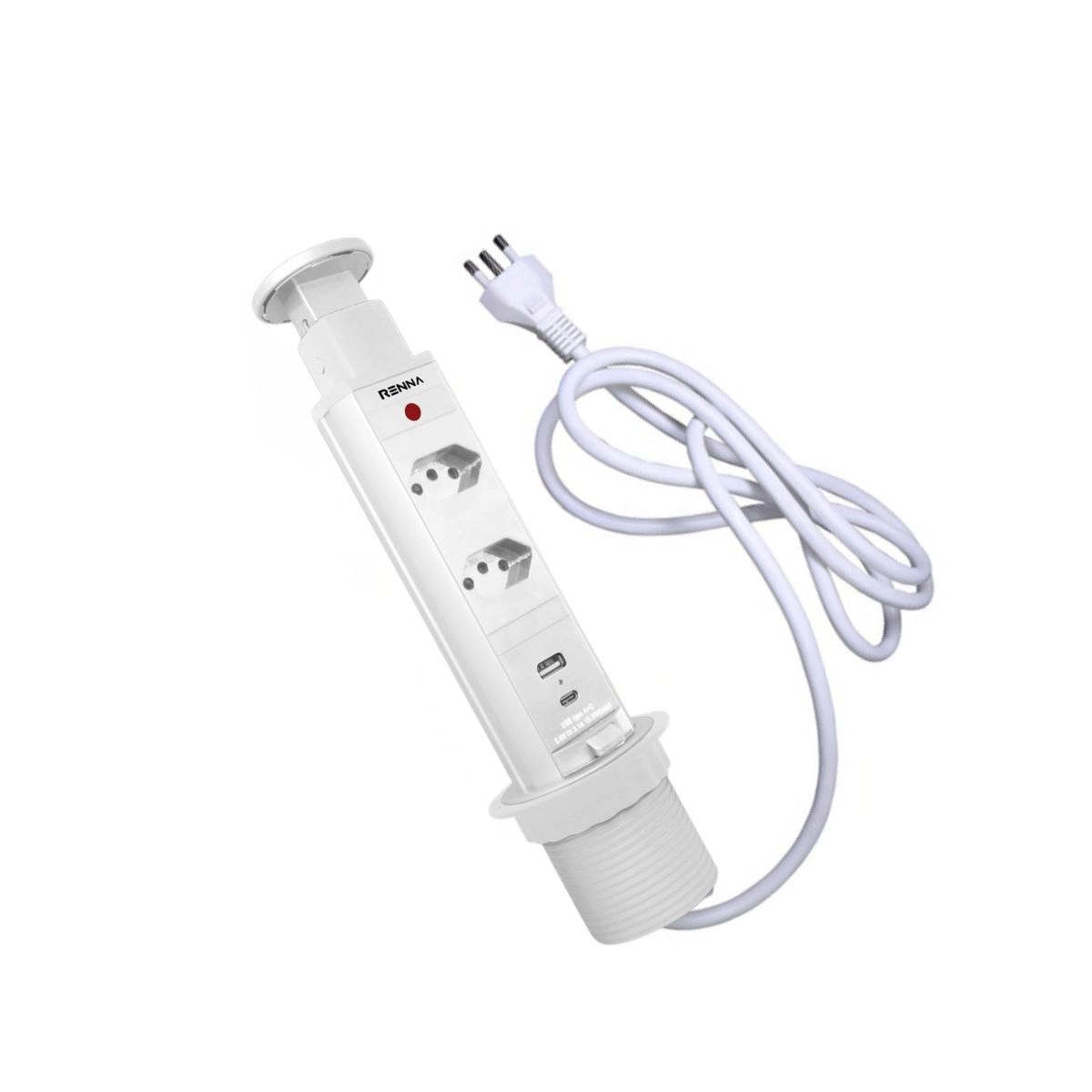 Torre de 2 Tomadas e 1 USB e 1 USB Tipo C Renna  Torre de 2 Tomadas e 1 USB e 1 USB Tipo C Renna