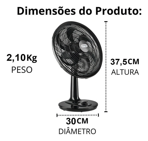 Ventilador Portátil Preto 40cm 126W Turbo 110V VENTIMAIS