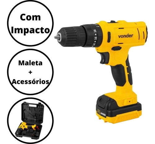 Parafusadeira/furadeira com impacto a bateria 12V fonte bivolt automática PFV120I VONDER Parafusadeira/furadeira com impacto a bateria 12V fonte bivolt automática PFV120I VONDER