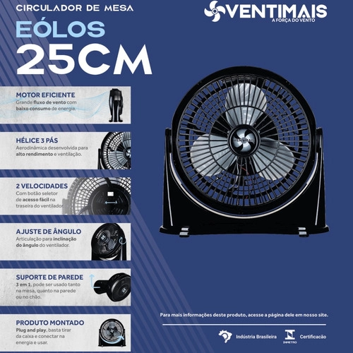 Ventilador Circulador de Ar 25CM PRETO/PRATA Ventimais Ventilador Circulador de Ar 25CM PRETO/PRATA Ventimais