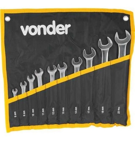 Estojo de chaves combinadas 6 mm a 22 mm aço cromo vanádio 10 peças VONDER