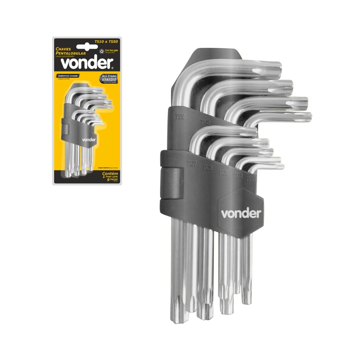 Jogo de chaves pentalobular TS10 a TS50 com 9 peças VONDER 