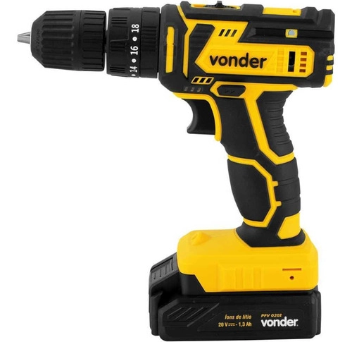 Parafusadeira/furadeira com impacto a bateria 20V carregador bivolt automático PFV020I VONDER Parafusadeira/furadeira com impacto a bateria 20V carregador bivolt automático PFV020I VONDER