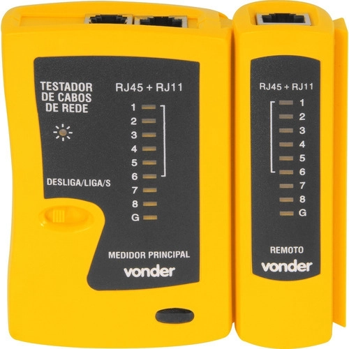 Testador de cabos de rede RJ11, RJ12, RJ45, com acessórios e Estojo Vonder Testador de cabos de rede RJ11, RJ12, RJ45, com acessórios e Estojo Vonder
