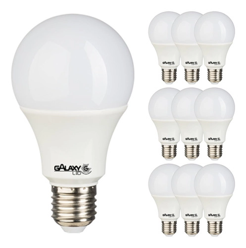 Kit 10 Lâmpada LED Galaxy Bulbo E27 9w Bivolt Branco Quente 3000k (Luz Amarelada)