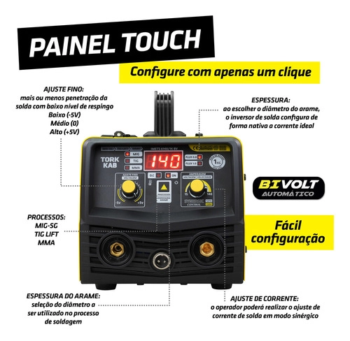 Maquina Inversora de Solda TORK KAB140 MMA + MIG-SG + TIG LIFT Bivolt Maquina Inversora de Solda TORK KAB140 MMA + MIG-SG + TIG LIFT Bivolt
