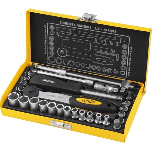 Jogo De Soquetes E Ponteiras Encaixe De 1/4pol 33 Pcs Vonder Jogo De Soquetes E Ponteiras Encaixe De 1/4pol 33 Pcs Vonder
