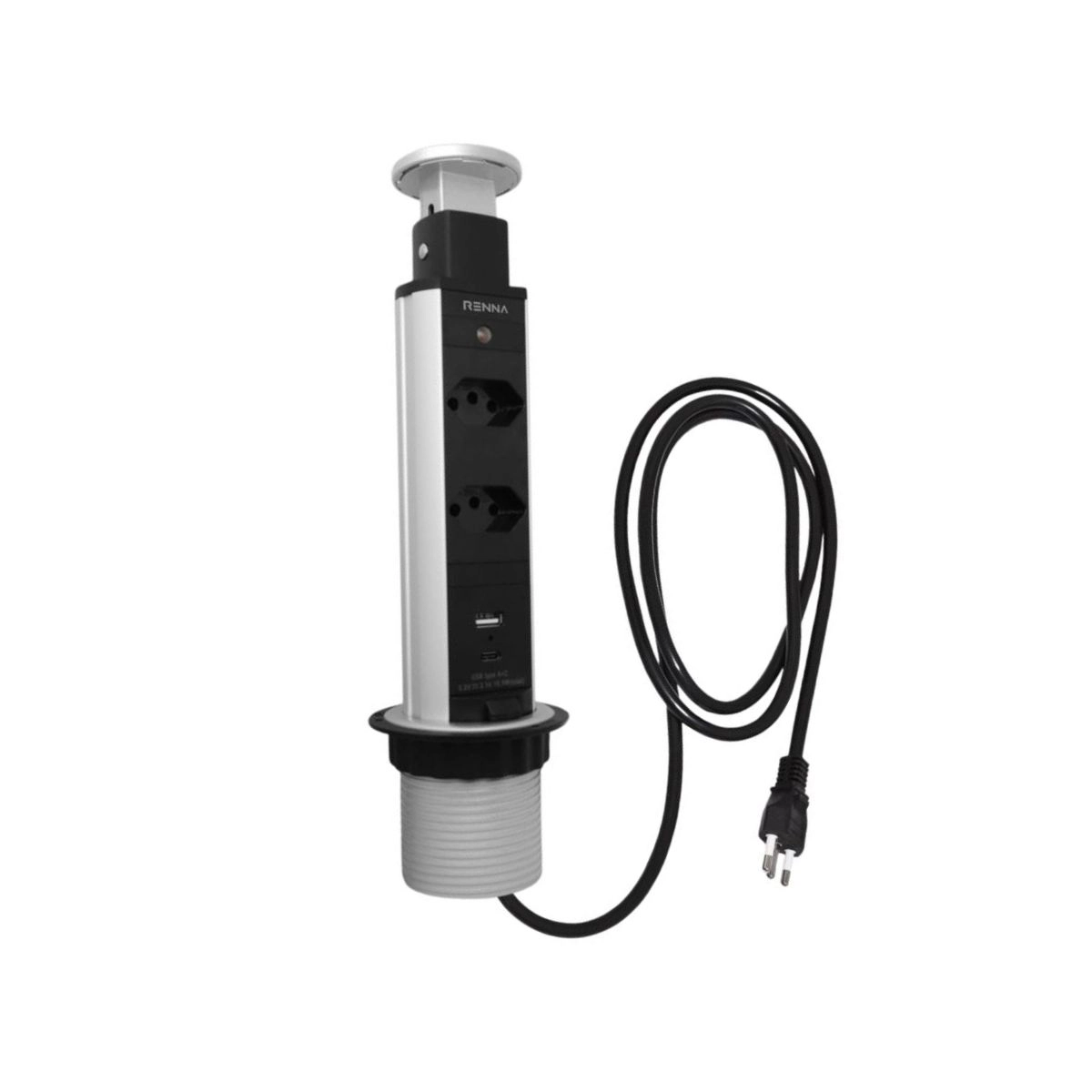 Torre de 2 Tomadas e 1 USB e 1 USB Tipo C Renna  Torre de 2 Tomadas e 1 USB e 1 USB Tipo C Renna