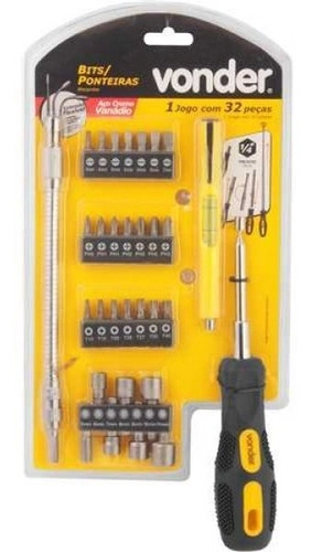 Jogo de bits/ponteiras com 32 peças encaixe sextavado de 1/4" VONDER