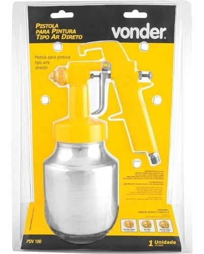 Pistola para pintura com caneca em alumínio tipo sucção ar direto PDV100 Vonder Pistola para pintura com caneca em alumínio tipo sucção ar direto PDV100 Vonder