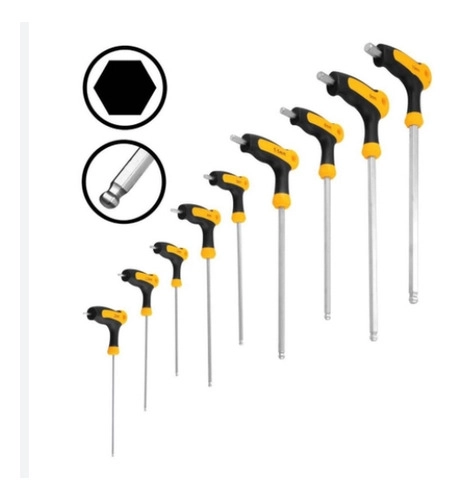 Jogo chave Allen Longa Cabo T Abaulada 10pçs 1,5-10mm VONDER