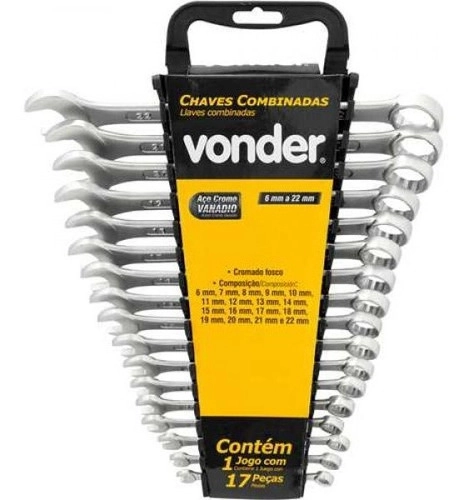 Jogo de chaves combinadas 6mm a 22mm 17peças com suporte VONDER