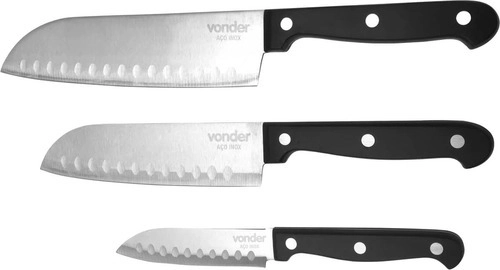 Jogo de facas para fatiar e picar inox com 3 peças VONDER 