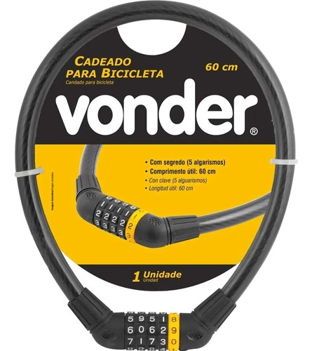 Cadeado para bicicleta 60cm com segredo VONDER  Cadeado para bicicleta 60cm com segredo VONDER