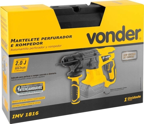 Martelete perfurador e rompedor bateria intercambiável de 18V sem bateria e sem carregador IMV1816 VONDER Martelete perfurador e rompedor bateria intercambiável de 18V sem bateria e sem carregador IMV1816 VONDER