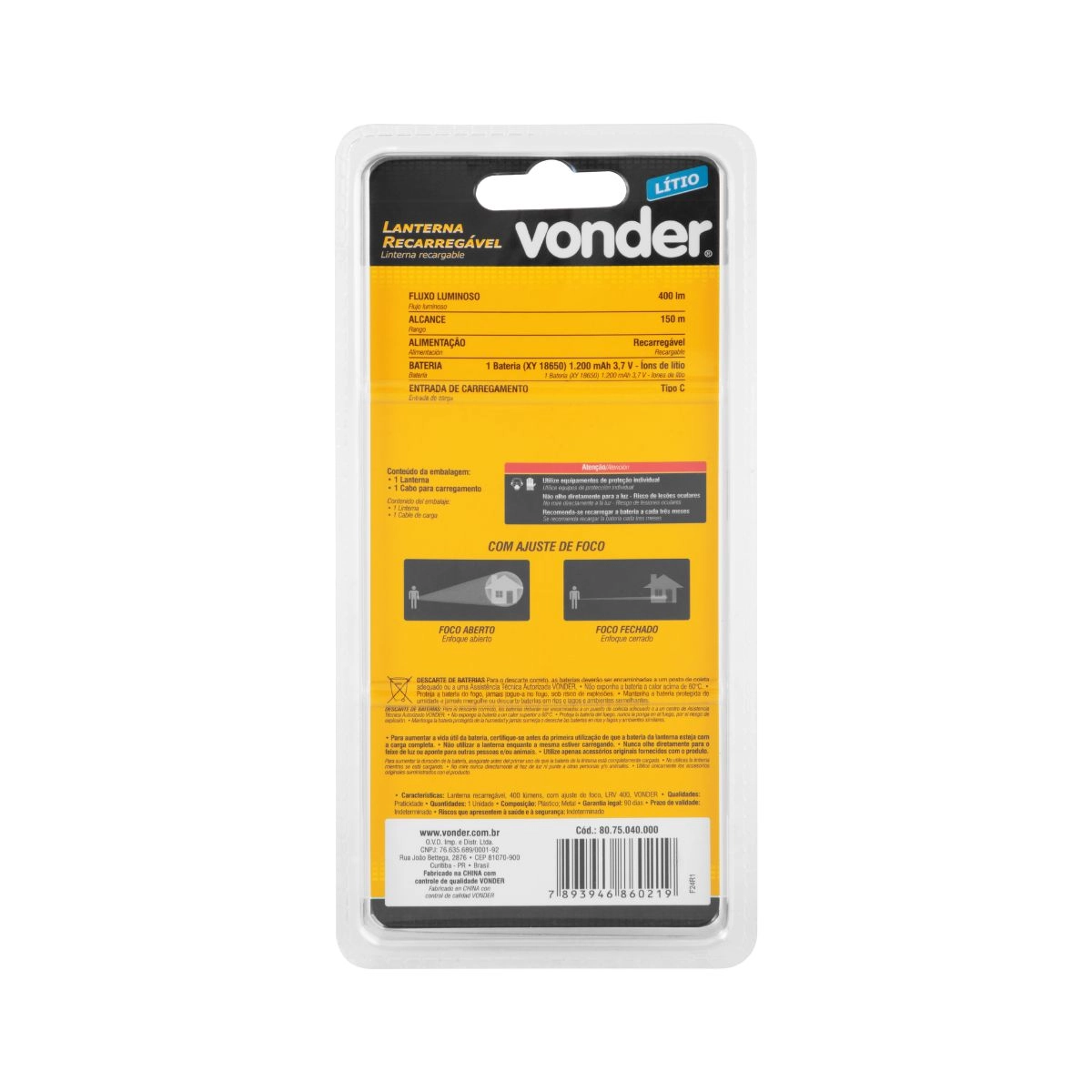 Lanterna recarregável 400 lúmens LRV400 VONDER Lanterna recarregável 400 lúmens LRV400 VONDER