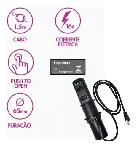Torre com 2 Tomadas Automática p/ Bancada Renna Torre com 2 Tomadas Automática p/ Bancada Renna
