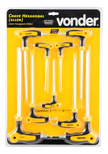 Jogo chave Allen Longa Cabo T Abaulada 10pçs 1,5-10mm VONDER