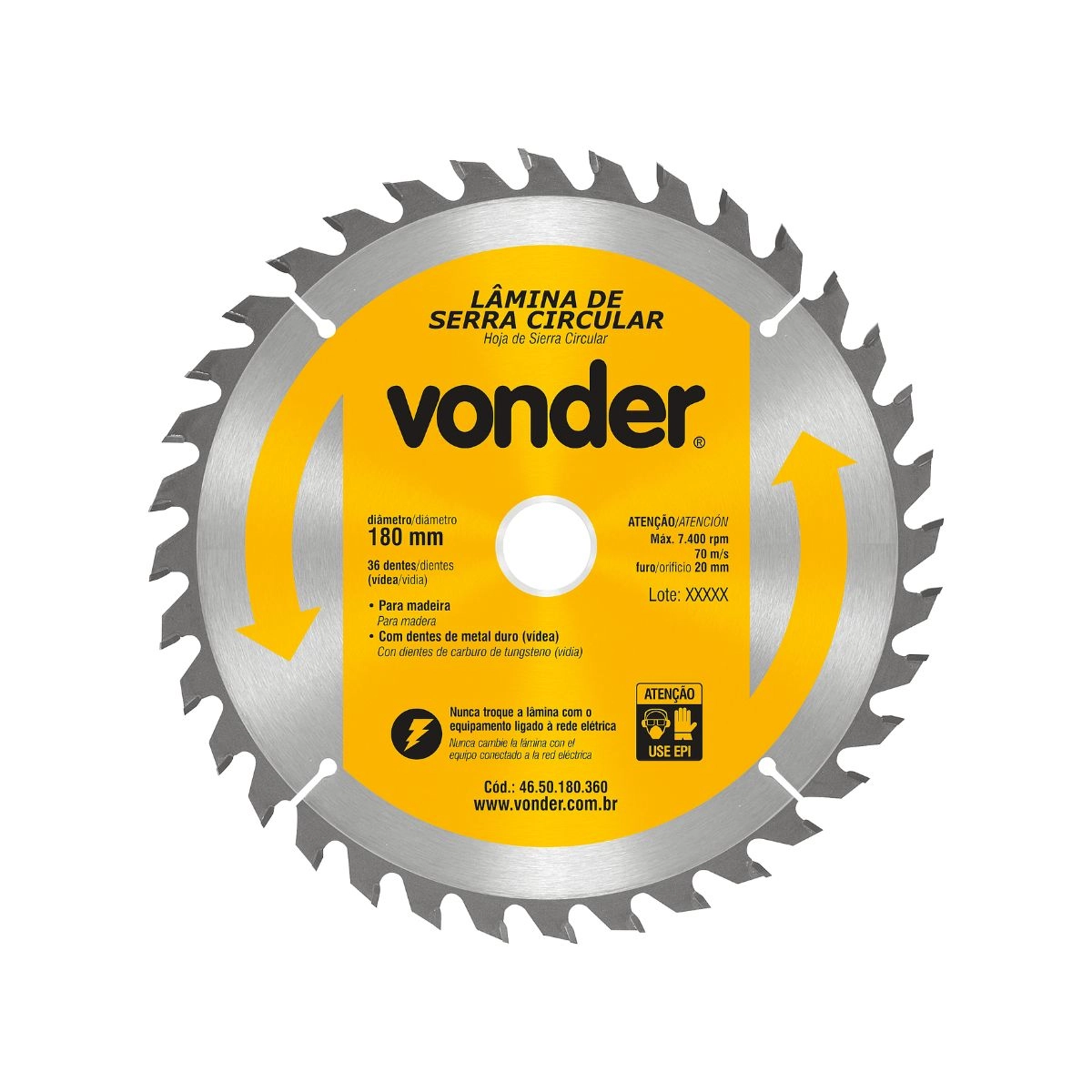 Lâmina serra circular com 36 dentes metal duro/vídea VONDER 