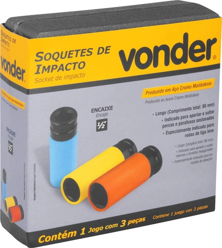 Jogo de soquetes de impacto longo com 3 peças VONDER Jogo de soquetes de impacto longo com 3 peças VONDER