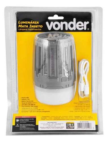 Luminária mata inseto recarregável VONDER Luminária mata inseto recarregável VONDER