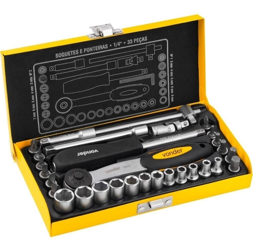 Jogo De Soquetes E Ponteiras Encaixe De 1/4pol 33 Pcs Vonder 