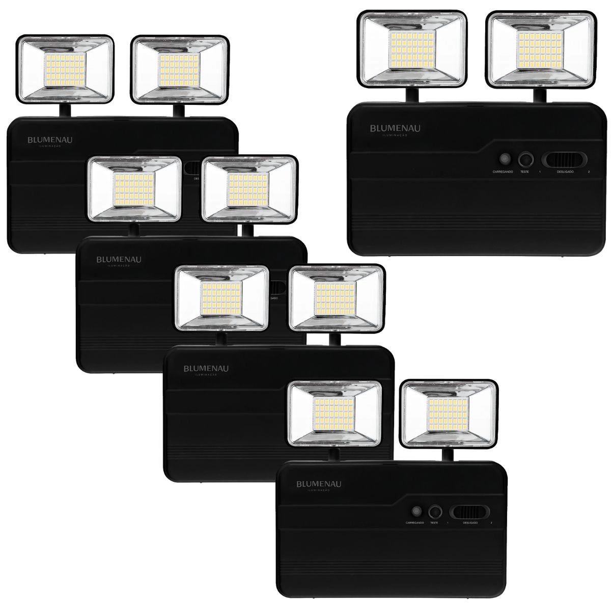 Kit 5 Luminária Emergência LED 2Faróis 10W 2200lm Preta Blumenau