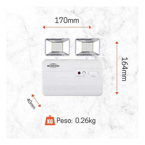 Luminária de Emergência LED Blumenau Iluminação 2 Faróis Quadrados 1200 Lúmens Bivolt