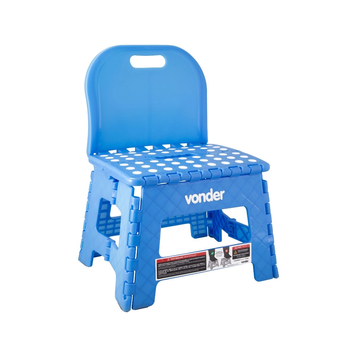 Banqueta plástica dobrável azul 220mm com encosto VONDER