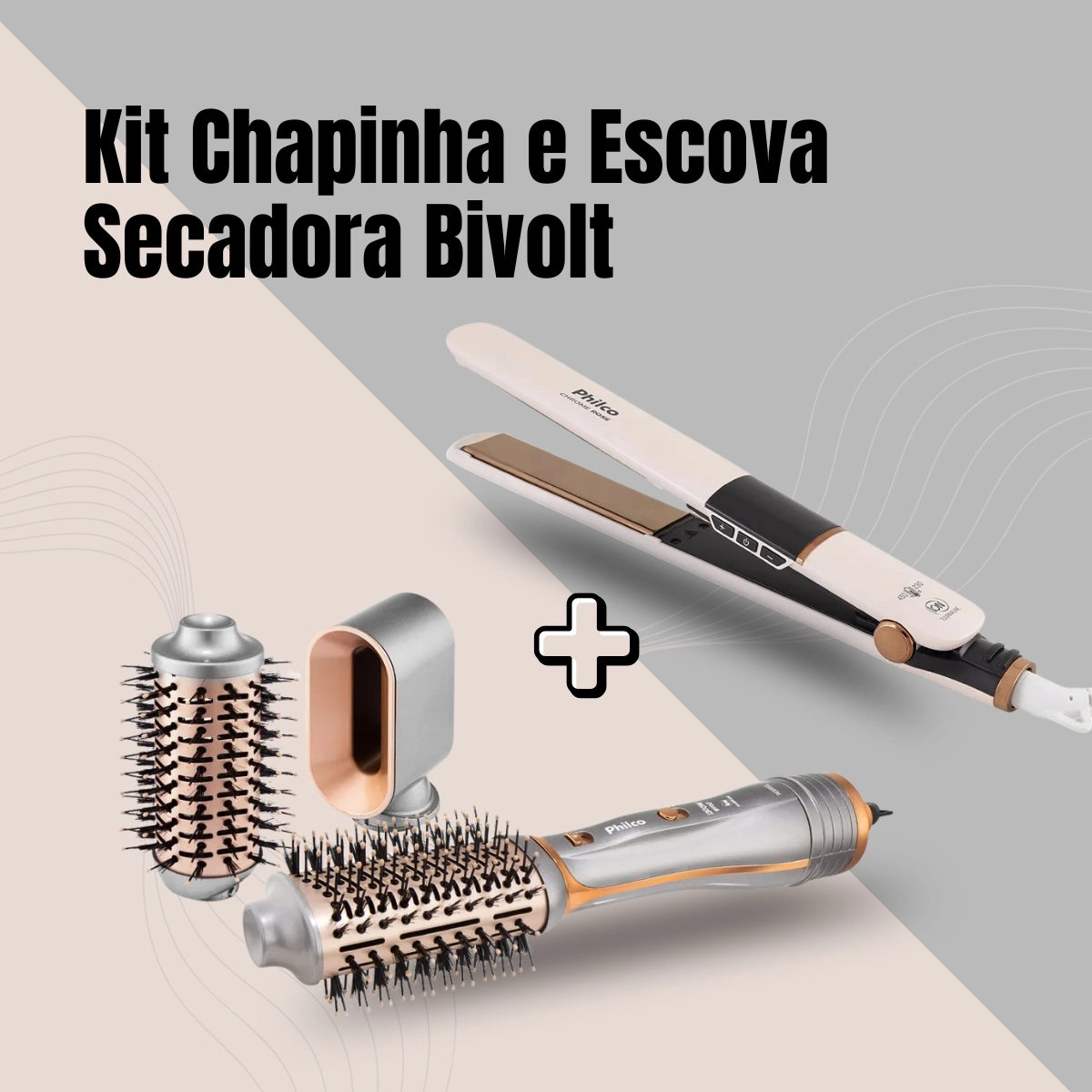 Kit Escova Secadora PES19SG 1300w e Prancha Chapinha PPR10 Rose Bivolt Philco