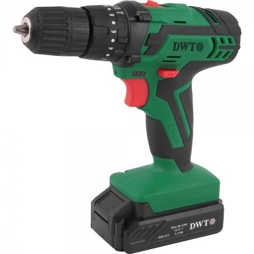 Parafusadeira furadeira com impacto a bateria 12V fonte bivolt automática jogo com 74 acessórios PFD074 DWT