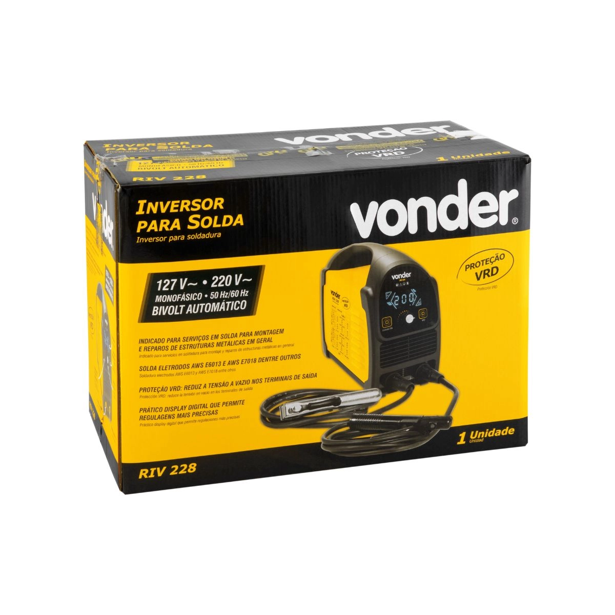 Maquina Inversora Solda RIV228 Bivolt + 2 Esquadros VONDER Maquina Inversora Solda RIV228 Bivolt + 2 Esquadros VONDER