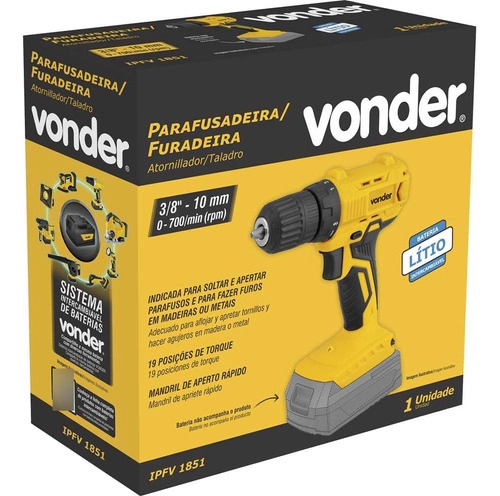 Parafusadeira furadeira a bateria 18V sem bateria e sem carregador IPFV1851 VONDER