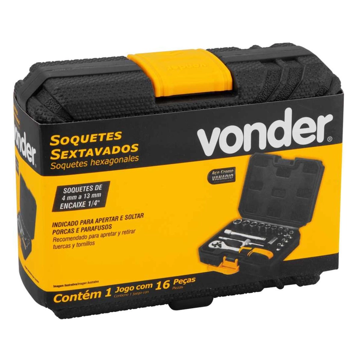 Jogo de soquetes sextavados c/encaixe e catraca 16pçs VONDER