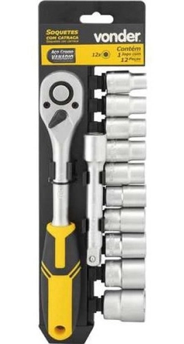 Jogo de soquetes sextavados com encaixe de 1/2" 10 mm a 24 mm com catraca 12 peças VONDER