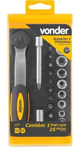 Jogo de soquetes e ponteiras encaixe de 1/4" com 25 peças Vonder