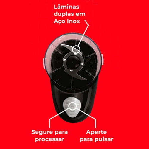 Mini Processador Elétrico 500ml Vermelho Kian Mini Processador Elétrico 500ml Vermelho Kian