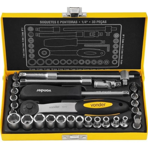 Jogo De Soquetes E Ponteiras Encaixe De 1/4pol 33 Pcs Vonder Jogo De Soquetes E Ponteiras Encaixe De 1/4pol 33 Pcs Vonder