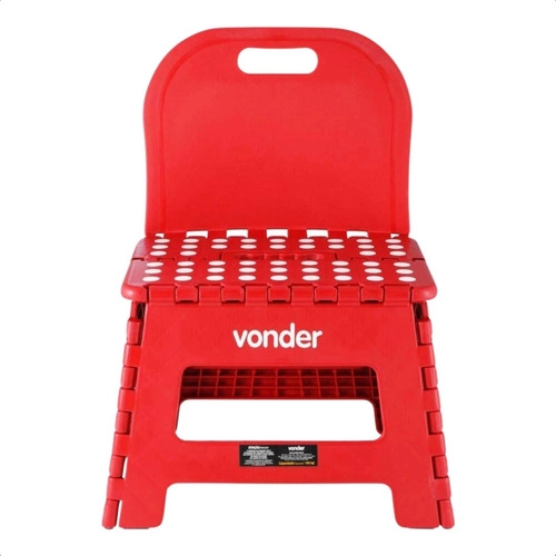 Banqueta plástica dobrável vermelha altura 220 mm com encosto VONDER