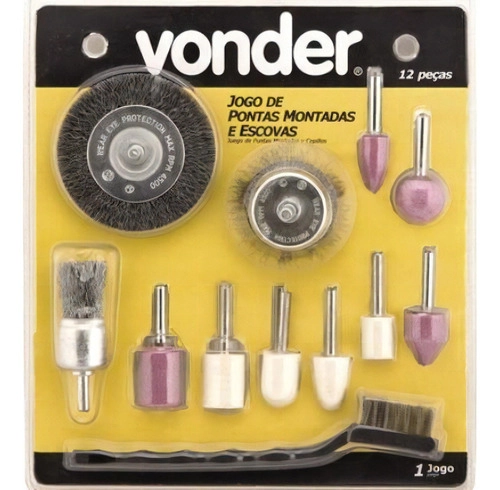 Jogo de pontas montadas e escovas com 12 peças VONDER 