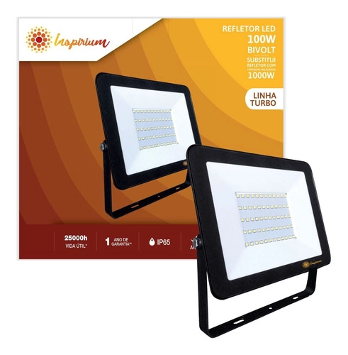 Refletor LED Slim Preto Galaxy Inspirium 100w Bivolt Branco Frio 6500K (Luz Branca)