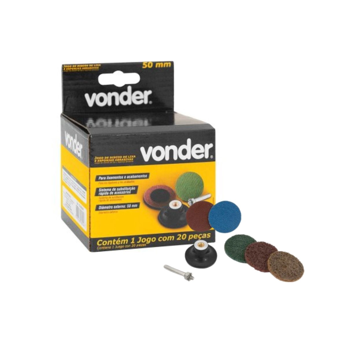 Discos de lixa Jogo 20 pçs com esponja abrasiva 50mm VONDER 