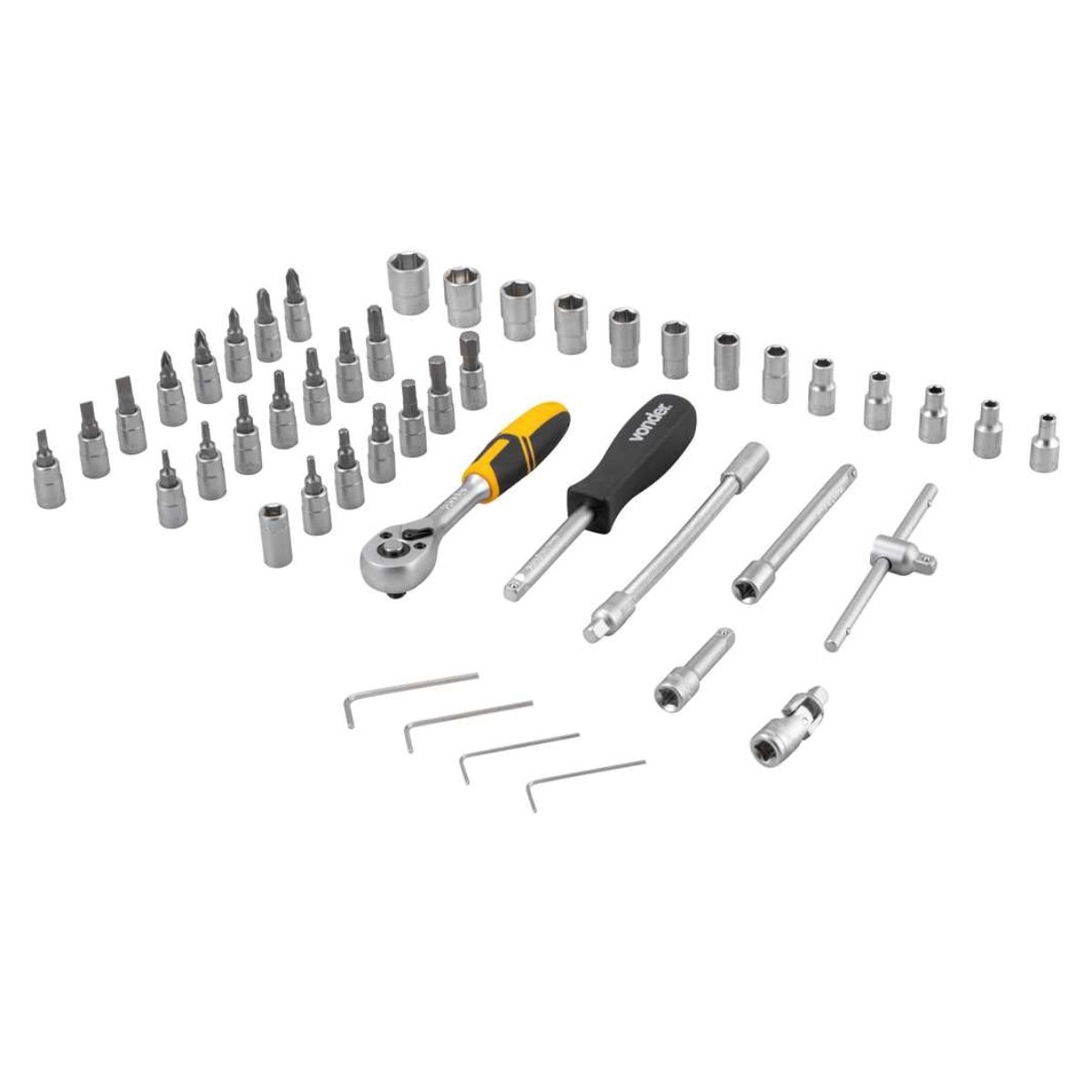 Jogo de soquetes sextavados ponteiras c/catraca 46pçs VONDER