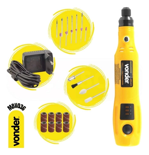 Microrretífica a bateria 3,6 V, bivolt com 24 acessórios MBV036 Vonder Microrretífica a bateria 3,6 V, bivolt com 24 acessórios MBV036 Vonder
