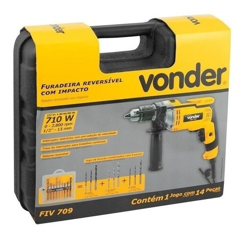 Furadeira Impacto 1/2 Vonder FIV709 Com 9 Brocas Furadeira Impacto 1/2 Vonder FIV709 Com 9 Brocas