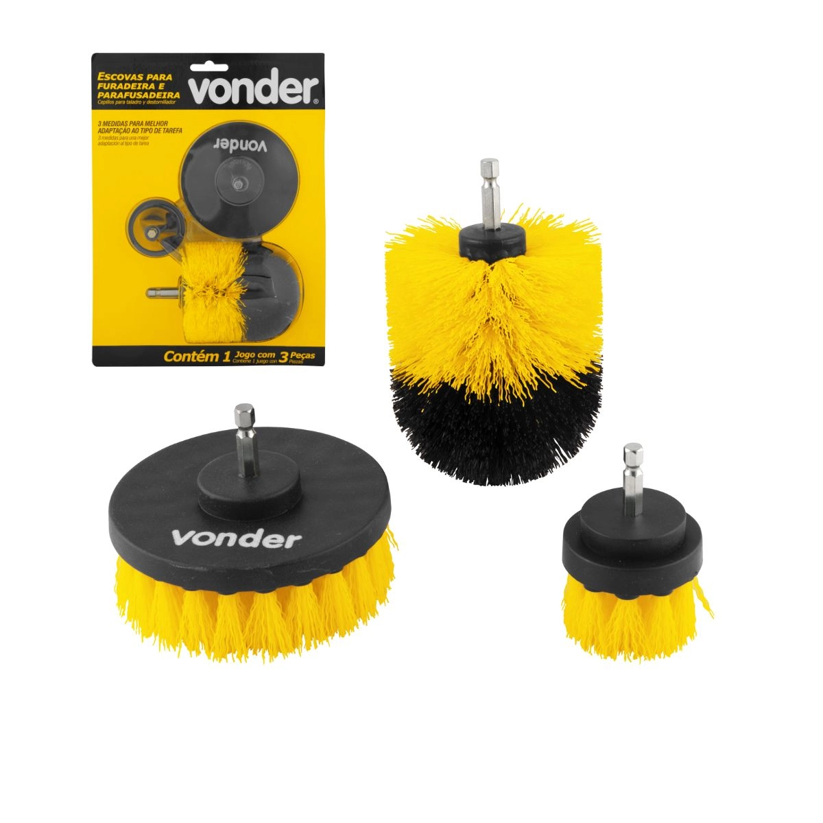 Jogo de escovas 3pçs para furadeira e parafusadeira VONDER 