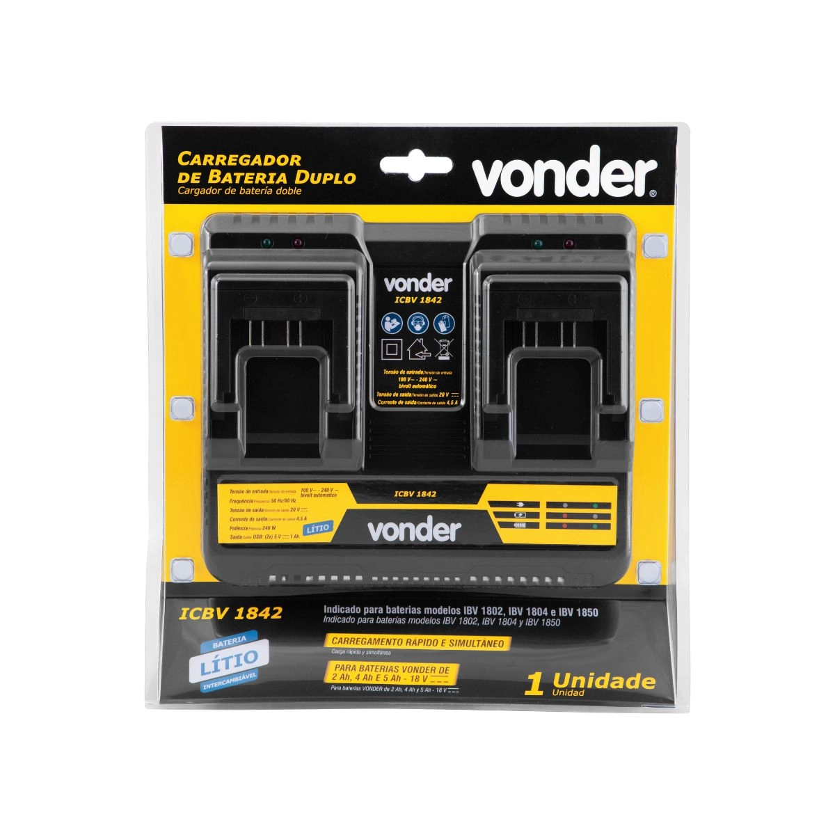 Carregador bateria duplo 18V  ICBV1842 VONDER 