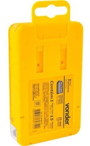 Jogo de bits/ponteiras com 15 peças encaixe sextavado 1/4" com engate rápido VONDER Jogo de bits/ponteiras com 15 peças encaixe sextavado 1/4" com engate rápido VONDER