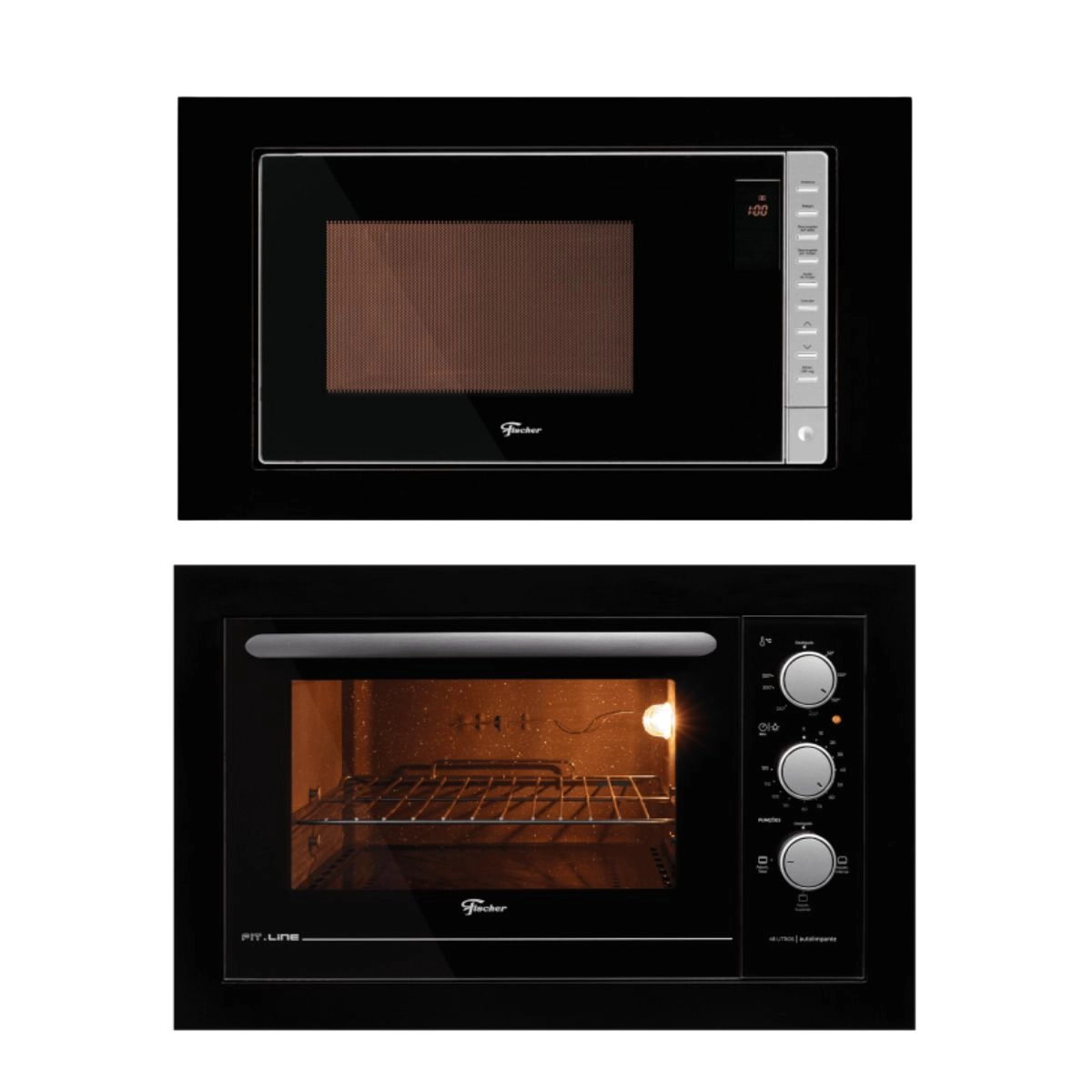 Kit Forno e Micro-ondas Embutir Fit Line Preto Fischer 110V