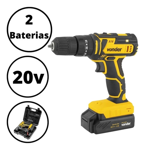 Parafusadeira/furadeira com impacto a bateria 20V carregador bivolt automático PFV020I VONDER Parafusadeira/furadeira com impacto a bateria 20V carregador bivolt automático PFV020I VONDER